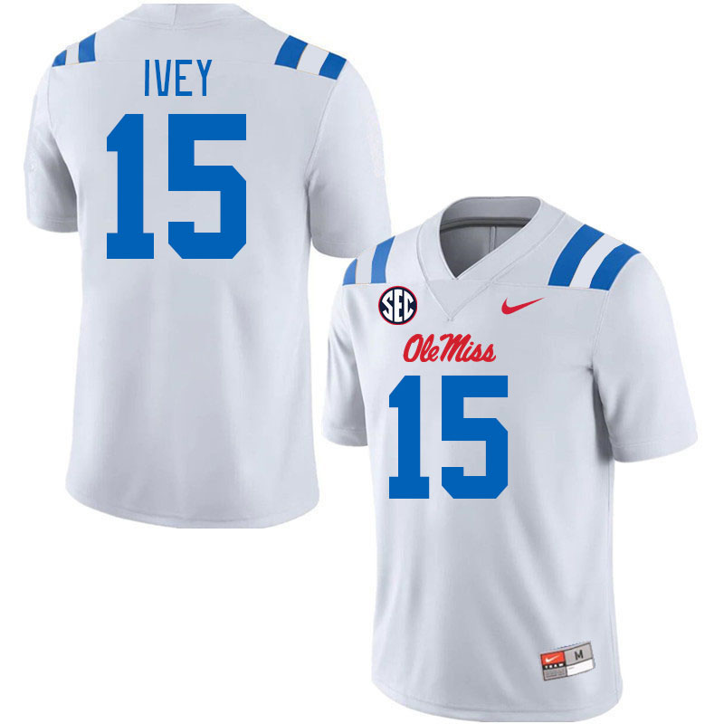 Men #15 Jared Ivey Ole Miss Rebels 2024 New Uniforms College Football Jerseys Stitched-White